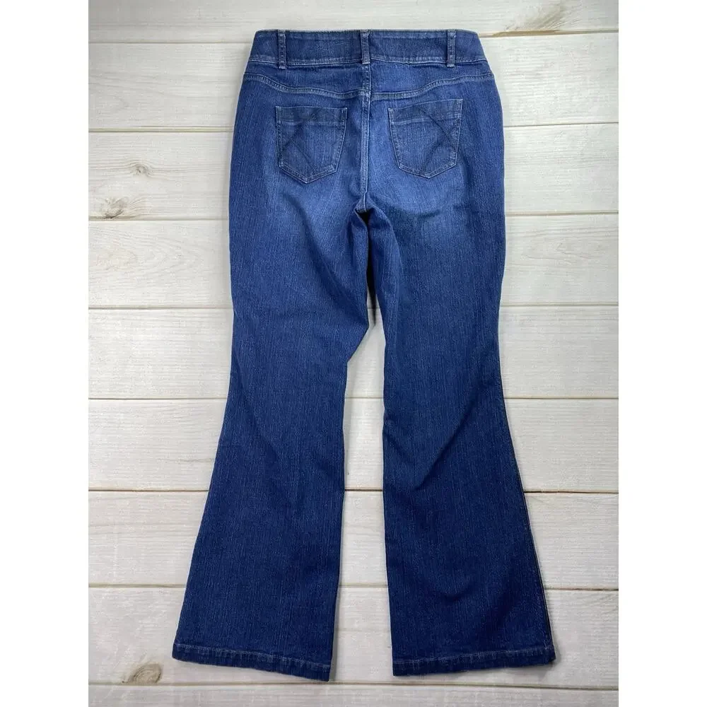 Lane Bryant Flare Jeans Sz 14 Tall High Rise Tighter Tummy Technology Dark Blue